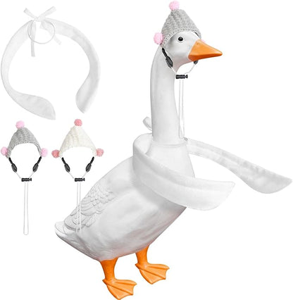 Poseable Goose Wings &Mini Hats for 23" Porch Goose Statue - 2-Pack White Fabric Arms for Custom Lawn Ornament Display - Weather-Resistant Yard Goose Accessories for Cement or Plastic Figures