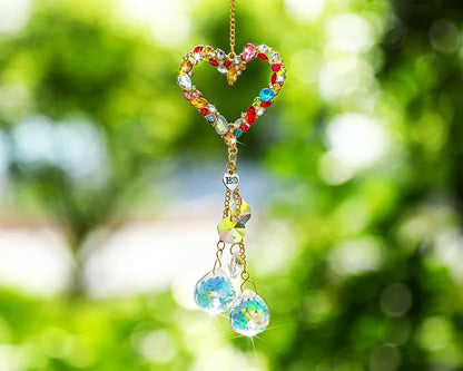 Heart-Shaped Colorful Crystal Rhinestones Suncatcher Window Hang Pendant, Rainbow Crystal Drops Ball Prisms Imitation Jewellery Ornament Gift