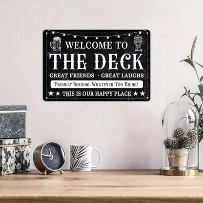 ZiCooL Metal Welcome to The Deck Wall Art, Creativity Art Decorations, Garden Sign Outside Decor，Wall Sculpture， Hanging Sculpture for Living Room Dining Room Bedroom Yard Outdoor Decor
