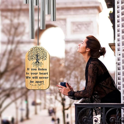Personalized Sympathy Wind Chimes for Loss of Loved One, 17 Inches, Tree of Life - Add Photo and Text - Metal Tubes and Custom Wooden Striker Windcatcher