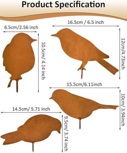 4 Pcs Rusty Metal Birds, Lifelike Patina Bird Decoration for Garden Sculptures and Yard Art, Silhouette Decor, Fence Decorations Outdoor