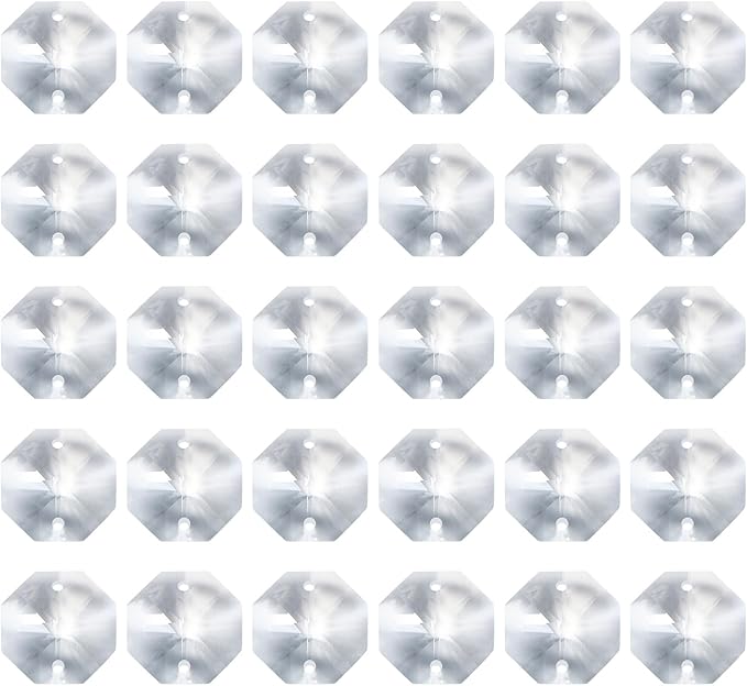 PATIKIL K9 Crystal Octagon Beads 2 Holes Pendants, 60 Pack 20mm Chandelier Prisms Parts Ornaments Hanging Beads for DIY Arts Crafts Decoration, Clear