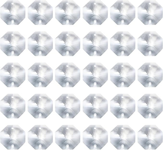 PATIKIL K9 Crystal Octagon Beads 2 Holes Pendants, 60 Pack 20mm Chandelier Prisms Parts Ornaments Hanging Beads for DIY Arts Crafts Decoration, Clear