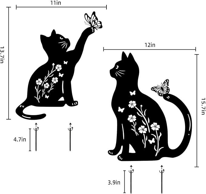 WACLSTDAY Cat Metal Decorative Garden Stakes,Gifts for Women/Men/Cat Lovers,Black Silhouette Statues Spring Garden Decor for Outdoor, Yard Art, Outside,Patio,Forests,Lawn Ornaments