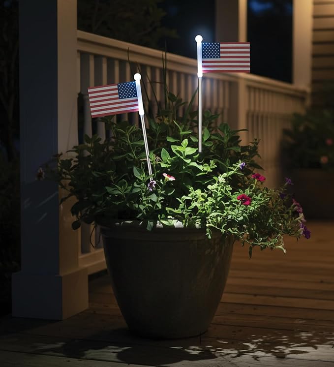 Regal Art & Gift Americana Flag Solar Stake Set of 2 – Decorative Patriotic LED Garden Lights, Weather-Resistant Metal and Acrylic Outdoor Landscape Path Decor for Yard and Patio – Flag