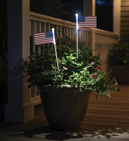 Regal Art & Gift Americana Flag Solar Stake Set of 2 – Decorative Patriotic LED Garden Lights, Weather-Resistant Metal and Acrylic Outdoor Landscape Path Decor for Yard and Patio – Flag