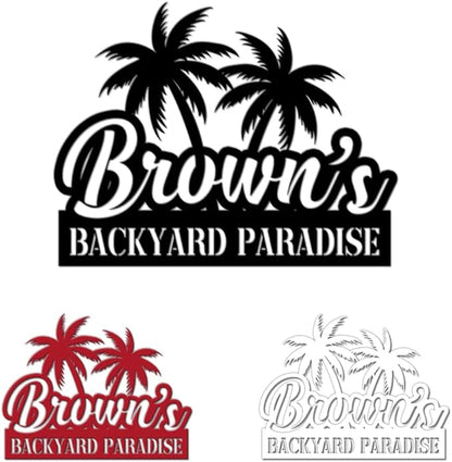 MeMate Backyard Sign Outdoor Decor, Personalized Metal Sign for Backyard, Patio, Custom Name Signs for Garden Porch, Deck, Large Metal Sign for Outside, Housewarming Gifts for Family Friends