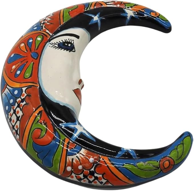 Wall Moon Small Hand Painted Indoor Outdoor Multi Colored Figure Glazed