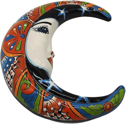 Wall Moon Small Hand Painted Indoor Outdoor Multi Colored Figure Glazed