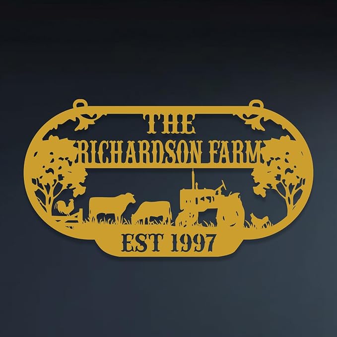 Personalized Metal Farm Sign, Customized Family Name Ranch Sign, Large Last Name Sign for Farmhouse Decoration, Outdoor Farm Wall Art, Welcome Sign, Entrance Gate Sign, Farm Lovers Gift, Garden Decor