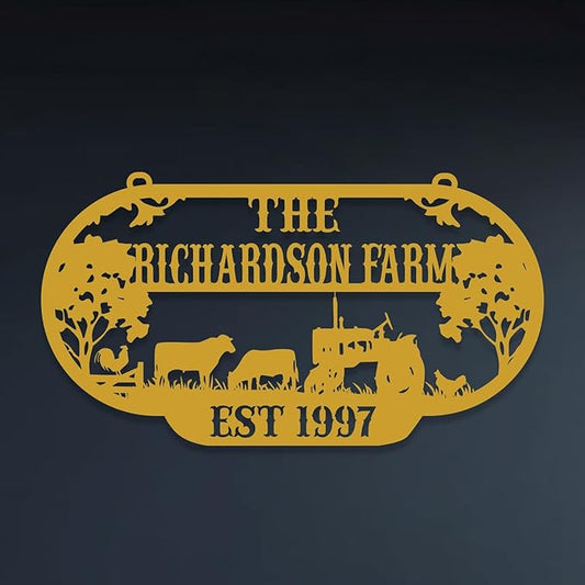 Personalized Metal Farm Sign, Customized Family Name Ranch Sign, Large Last Name Sign for Farmhouse Decoration, Outdoor Farm Wall Art, Welcome Sign, Entrance Gate Sign, Farm Lovers Gift, Garden Decor