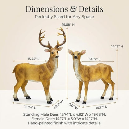XTAPAN Resin Standing Deer Statue Couple Deer Sculpture Animals Deer Figurine Home Office Restaurant Decoration Garden Art Yard Ornament Lawn Outdoor Patio Decor Christmas 21# Standing Couple Deer