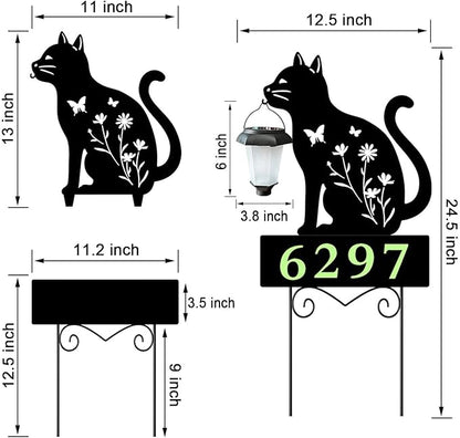 Solar Cat Garden Stakes Cat Holding Solar Lantern Decor Stakes Animal Yard Decorative Stakes Yard Sign -Number