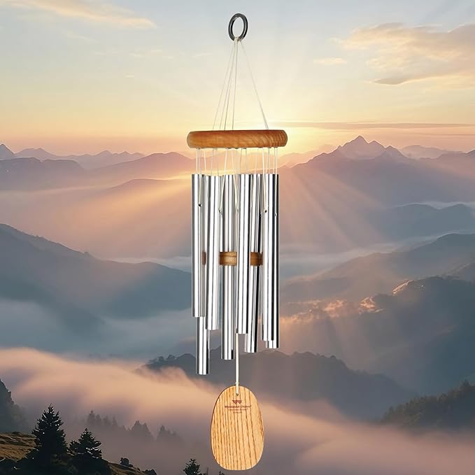 Woodstock Wind Chimes for Outside, Garden, Patio, Porch and Outdoor Decor (17") Gregorian Chimes Soprano Silver Wind Chime (GSS)