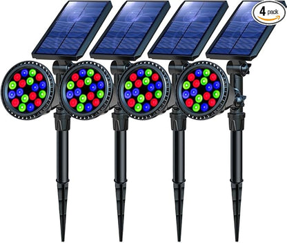 Solar Spot Lights Outdoor, 9 Color Modes, 18 LED Spotlight, 600LM Landscape Lights, Solar Powered for Garden, Yard, Driveway, Tree, Christmas, Halloween Decor (4 Pack)
