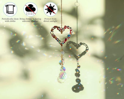 Heart-Shaped Colorful Crystal Rhinestones Suncatcher Window Hang Pendant, Rainbow Crystal Drops Ball Prisms Imitation Jewellery Ornament Gift