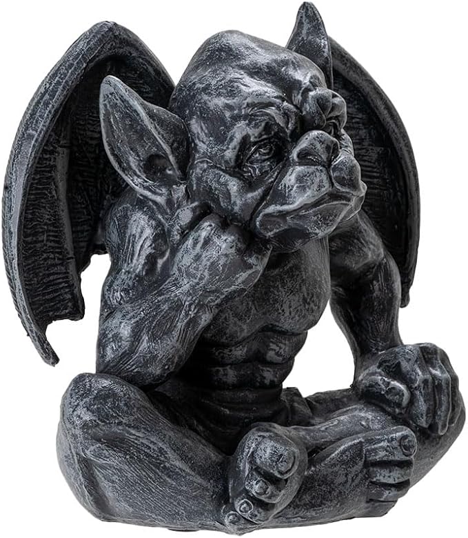 Pacific Giftware Gothic Thinking Gargoyle Statue Black Stone-Look Finish Decorative Outdoor Sculpture Medieval Cathedral Style Polyresin Home Decor 5.04" H