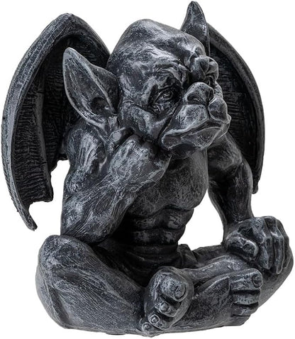 Pacific Giftware Gothic Thinking Gargoyle Statue Black Stone-Look Finish Decorative Outdoor Sculpture Medieval Cathedral Style Polyresin Home Decor 5.04" H