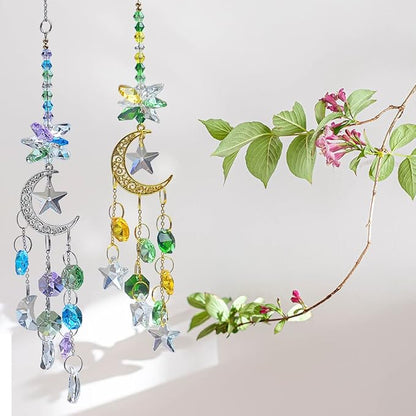 Hanging Crystal Suncatchers Window Prism 3 Pcs/3 Colors Moon and Star Prism SunCatcher Rainbow Maker Car Charm Mirror Accessories Mom Grandma Gifts KEINIA