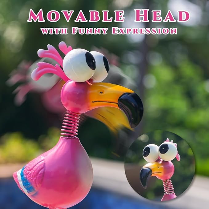 Flamingo Metal Garden Statues Outdoor Decor, Funny Pink Flamingo Bird Outdoor Sculptures Yard Art Decoration for Home Patio Lawn Backyard, Gift for Lovers Moms Women