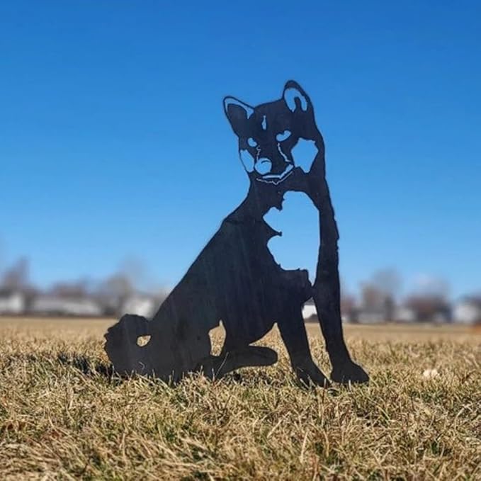 Dog Style Metal Puppy Silhouette Garden Statues French Bulldog/Doberman Pinscher Backyard Lawn Stakes, Festival Decorations & Yard Decor Iron Art (U)