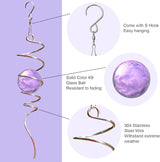 Gazing Ball Spiral Tail with Purple Glass Orb, Wind Spinners Stabilizer, Stainless Steel Wind Spinner Tail, Outdoor Décor, Hanging Garden Sculptures Decoration Ornament 13inch Height