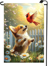 Spring Summer Garden Flags 12x18 Double Sided, Small Burlap Seasonal Cardinal Floral Corgi Dog Garden Flag Spring Summer Outdoor Yard Decorations for Outside Lawn Decor