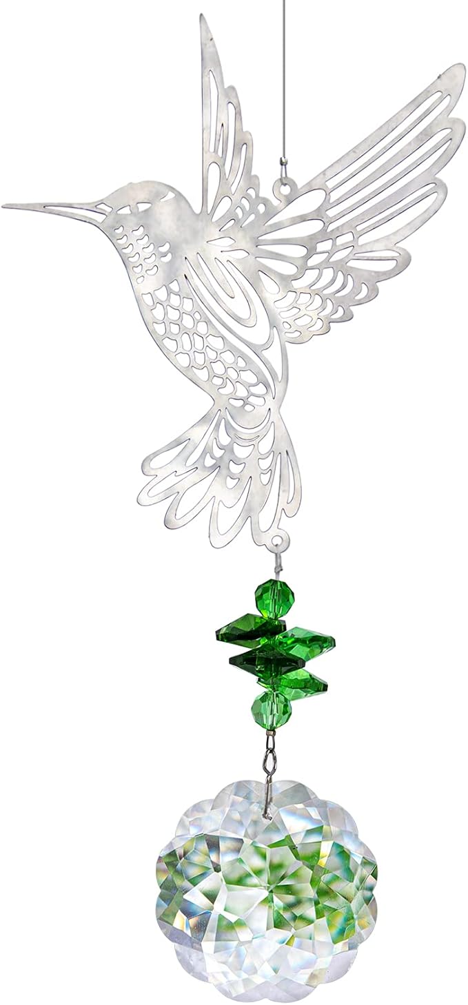 H&D HYALINE & DORA Glass Crystal Flower Prism Rainbow Maker Hummingbird Hanging Window Sun Catcher for Gift