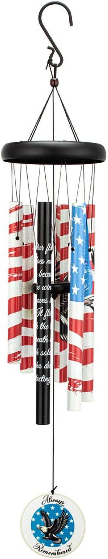 Napco Imports American Flag 35 Inch Patriotic Metal Noisemaker Hanging Garden Windchime Decor Always Remembered