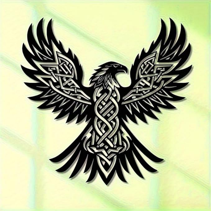 WPCJREU Totem Metal Wall Art, Eagle Feather Celtic Knot Iron Sculpture, Spiritual Tribal Decor for Living Room, Office & Patio