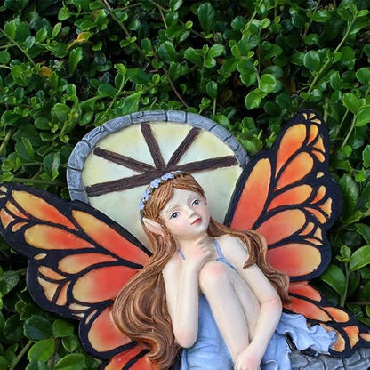 Fairy Out The Window Tree Hugger Garden Statue, Glow in The Dark Resin Fairy Figurine Wall Art Sculpture Outdoor Tree Faces Decor for Patio Lawn Yard Ornaments (Red)