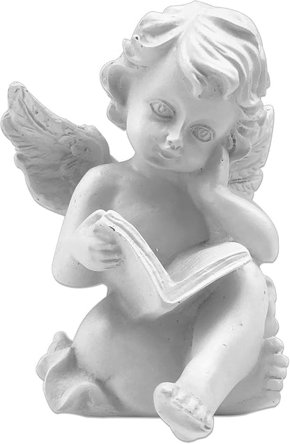 Asng Cherubs Angels Resin Garden Statue Figurine, Adorable Angel Sculpture Memorial Statue, Indoor Outdoor Home Garden Decoration (Reading Cherub)