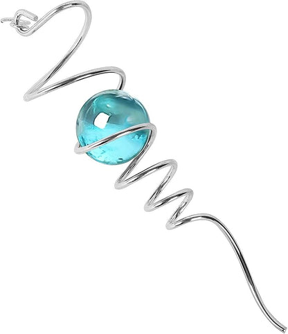 Gazing Ball Spiral Tail Spinfinity Wind Spinner, 13 Inch Stainless Steel with 360° Swivel Hook Hanging, Blue Crystal Glass Orb Captivating Visual Illusion Spinning for Garden Yard Patio Decor Gift