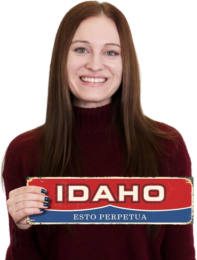 SmartSign 4 x 14 inch Idaho State Vintage Metal Sign “Esto Perpetua”, 40 mil Rustproof Aluminum with Clear Overcoat, Retro Wall Décor, Multicolor, Made in USA
