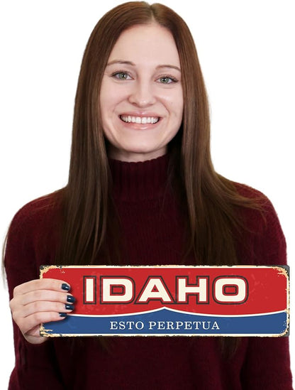 SmartSign 4 x 14 inch Idaho State Vintage Metal Sign “Esto Perpetua”, 40 mil Rustproof Aluminum with Clear Overcoat, Retro Wall Décor, Multicolor, Made in USA