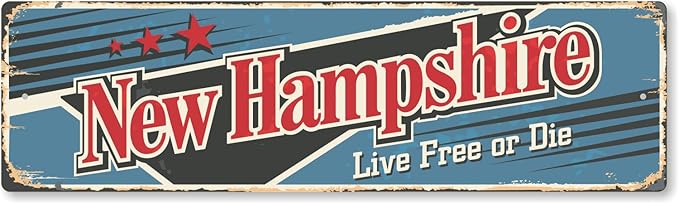 SmartSign 4 x 14 inch New Hampshire State Vintage Metal Sign “Live Free Or Die”, 40 mil Rustproof Aluminum with Clear Overcoat, Retro Wall Décor, Multicolor, Made in USA