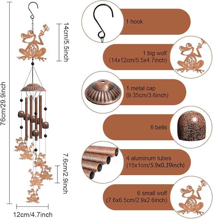 OLYCRAFT Frog Wind Chimes Outdoors Wind Chime Sympathy Memorial Windchime Iron Windchime Memorial Presents Hanging Windbell for Patio Backyard Home Garden Pendant Decoration - 30 Inch