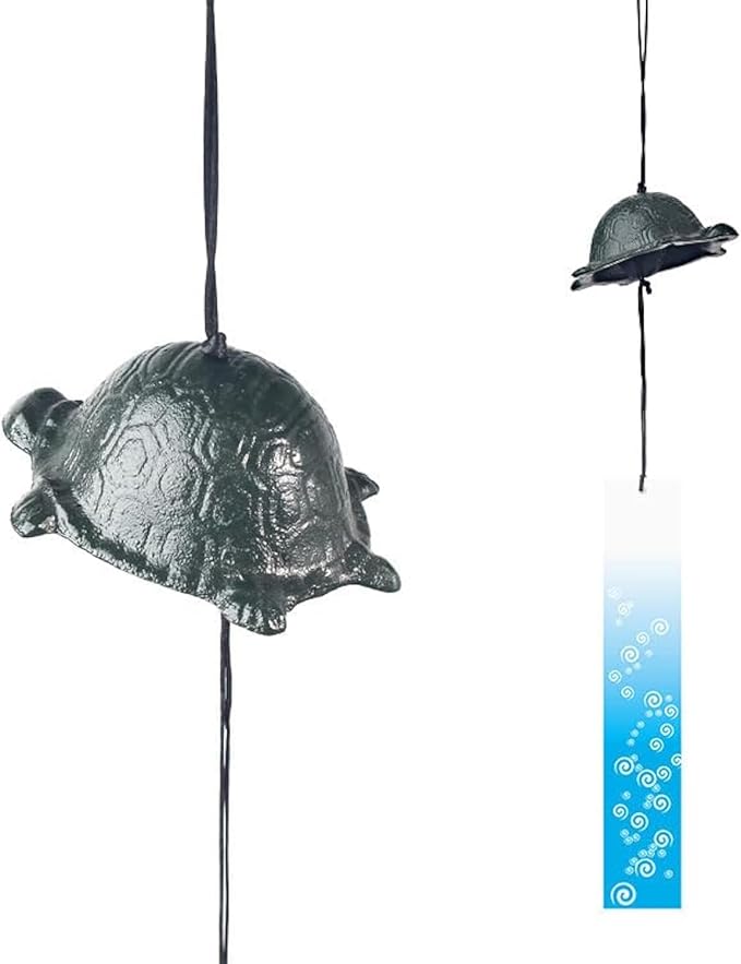 Japanese Traditional Small Wind Chimes for Outside, Iwachu Cast Iron Bless Temple Wind Bell Memorial and Sympathy Wind Chimes Outdoor or Indoor for Good Luck Garden, Tortoise