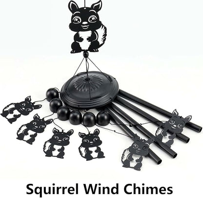 Squirrel Wind Chimes for Outside/Indoors, Squirrel Gifts for Women Mom Grandma, Aluminum Tubes Windchimes S Hook, 37" Wind Chime Hanging Decor for Home Patio Garden Porch Yard (Black-Squirrel)
