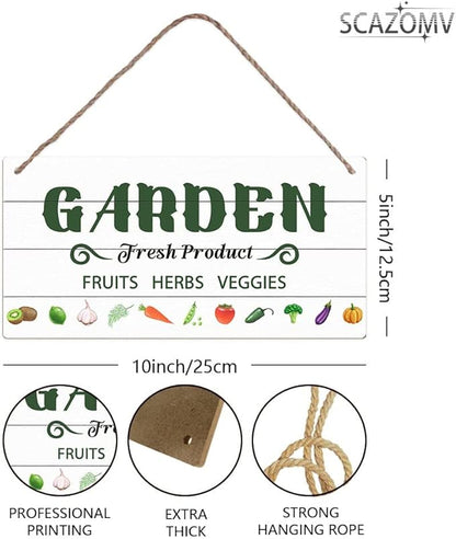 SCAZOMV Garden Sign Decor Garden Fresh Product Fruits Herbs Veggies Funny Outdoor Decorative Backyard Patio Farmhouse Potting Shed She Shed Personalized Wooden Hanging Plaque 5"X 10"