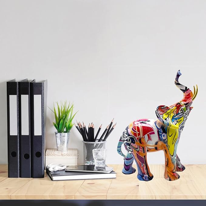 Colorful Elephant Statue Sculpture Frgurine Gift for Home Office Living Room Desktop Decoration Garden Figurines Outdoor Decor Frgurines (Large)