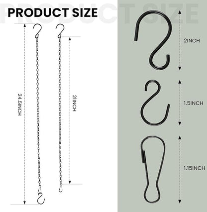 Black Chain for Hanging Plants, 6 PCS Small Chain for Hanging Basket, 24.5IN Hanging Chains with Hooks, Adjustable Plant Chain, Decorative Metal Hanging Basket Chain for Planter, Bird Feeder, Sign
