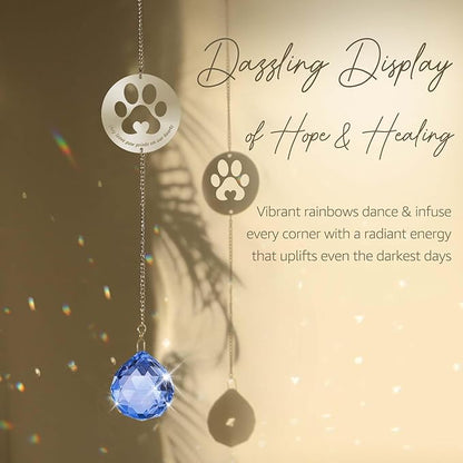 Mooncraftlogy Dog Memorial Gifts, Unique Loss of Pet Sympathy Idea, Navy Blue Crystal Ball Rainbow Suncatcher with Paw Print for Cat or Dog Remembrance and Bereavement