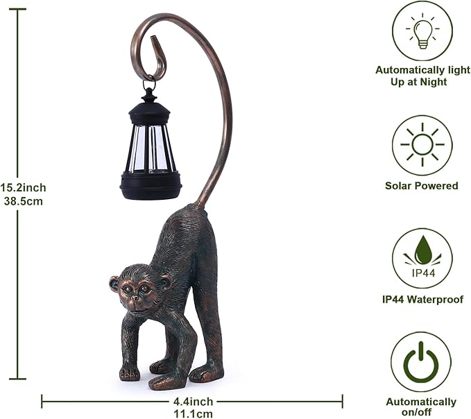 Nacome Solar Monkey Statues for Outdoor Decor: Chimpanzee Sculptures for Home Office Desk Shelf Garden Decor Clearance Outside Lawn Patio/Balcony/Front/Yard Art – Unique Gifts