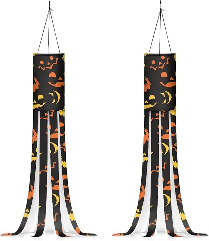 Halloween Horror Jack-o'-Lantern Windsocks Outdoor Hanging Durable Wind Sock with Tails Front Yard Patio Lawn Garden Party Halloween Spooky Ghost Decoration
