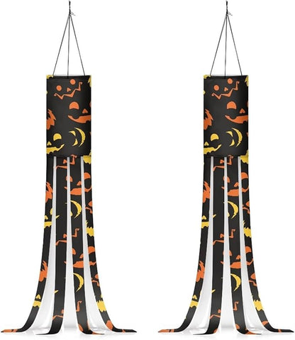 Halloween Horror Jack-o'-Lantern Windsocks Outdoor Hanging Durable Wind Sock with Tails Front Yard Patio Lawn Garden Party Halloween Spooky Ghost Decoration