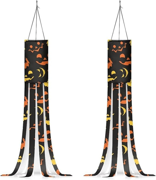 Halloween Horror Jack-o'-Lantern Windsocks Outdoor Hanging Durable Wind Sock with Tails Front Yard Patio Lawn Garden Party Halloween Spooky Ghost Decoration