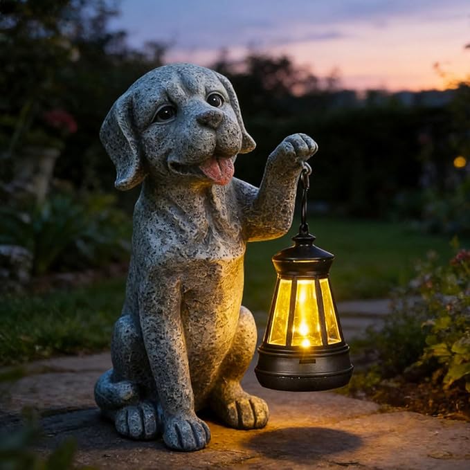 Dog Statue Garden with Solar Lantern - Ideal Gifts for Outdoor Patio, Figurine for Dogs – Gift for Mom, Grandma, Dog Lovers,Birthdays Housewarming Present