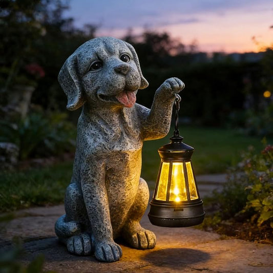 Dog Statue Garden with Solar Lantern - Ideal Gifts for Outdoor Patio, Figurine for Dogs – Gift for Mom, Grandma, Dog Lovers,Birthdays Housewarming Present