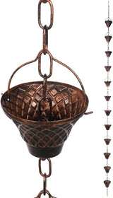 12 Cups Copper Rain Chain for Gutters, 8.5 Ft Downspout Replacement, Decorative Garden Water Diverter, Weather Resistant